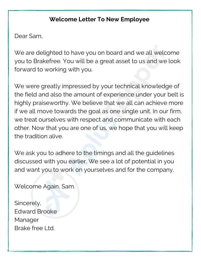 Welcome Letter To New Employee