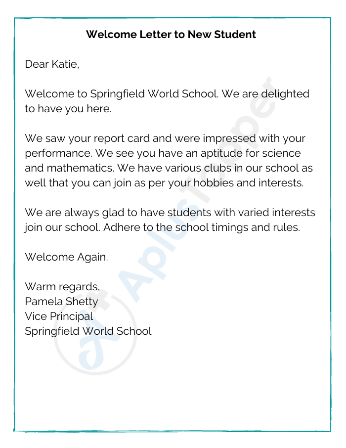 Welcome Letter to New Student