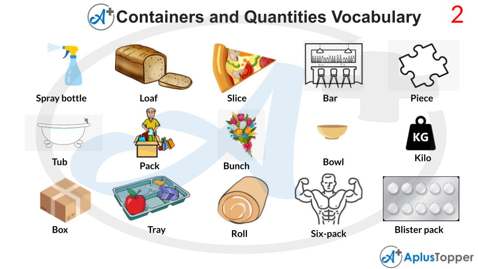 Containers and Quantities Vocabulary With Images