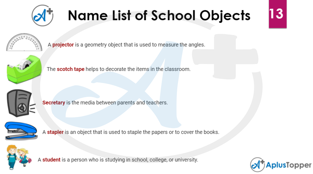 Name List of School Objects 13