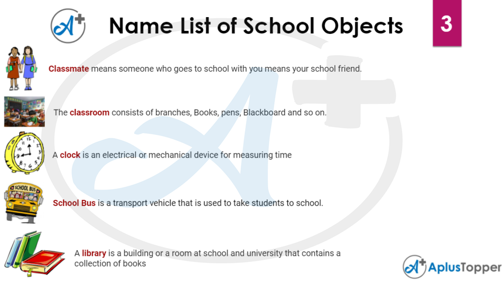 Name List of School Objects 3