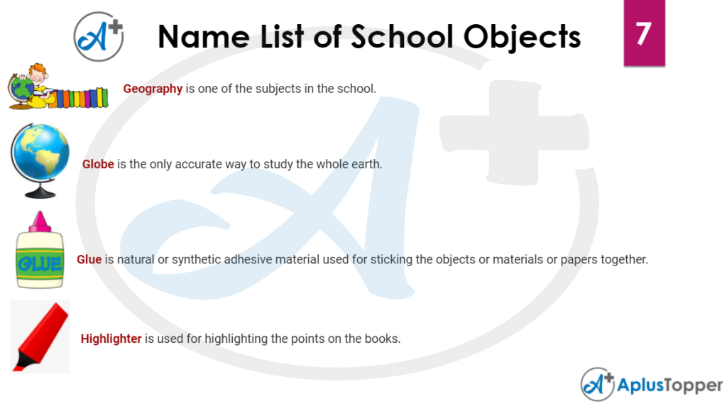Name List of School Objects 7