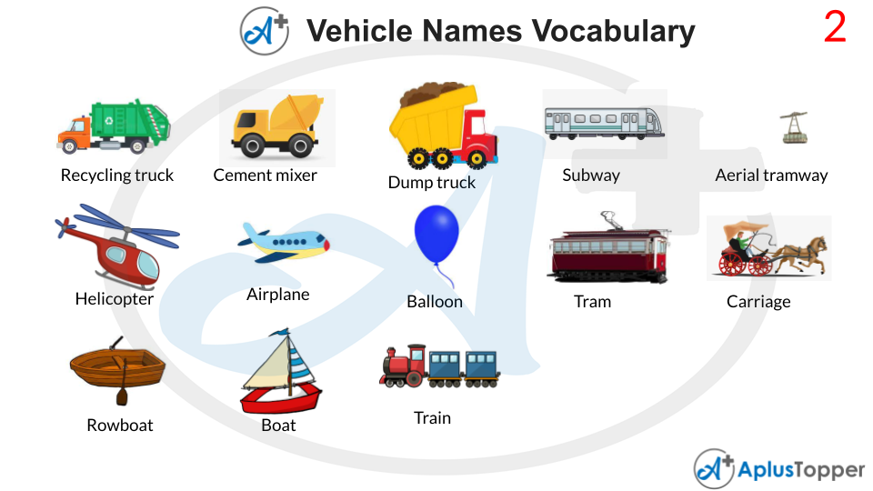 Vehicle Names Vocabulary With Images