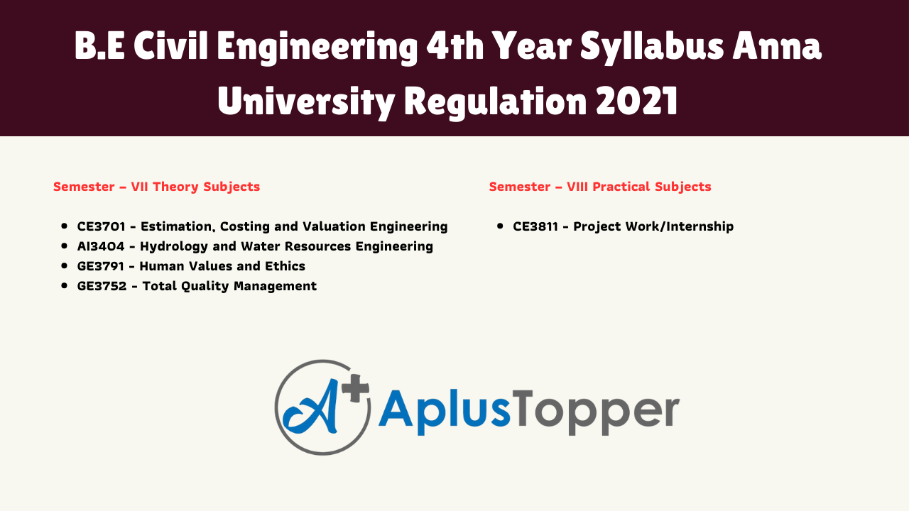 B.E CIVIL Engineering 4th Year Syllabus Anna University Regulation 2021