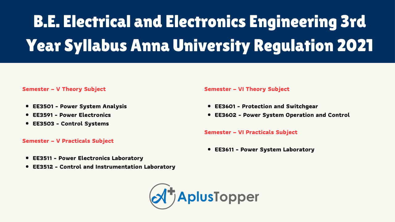 B.E. Electrical and Electronics Engineering 3rd Year Syllabus Anna University Regulation 2021