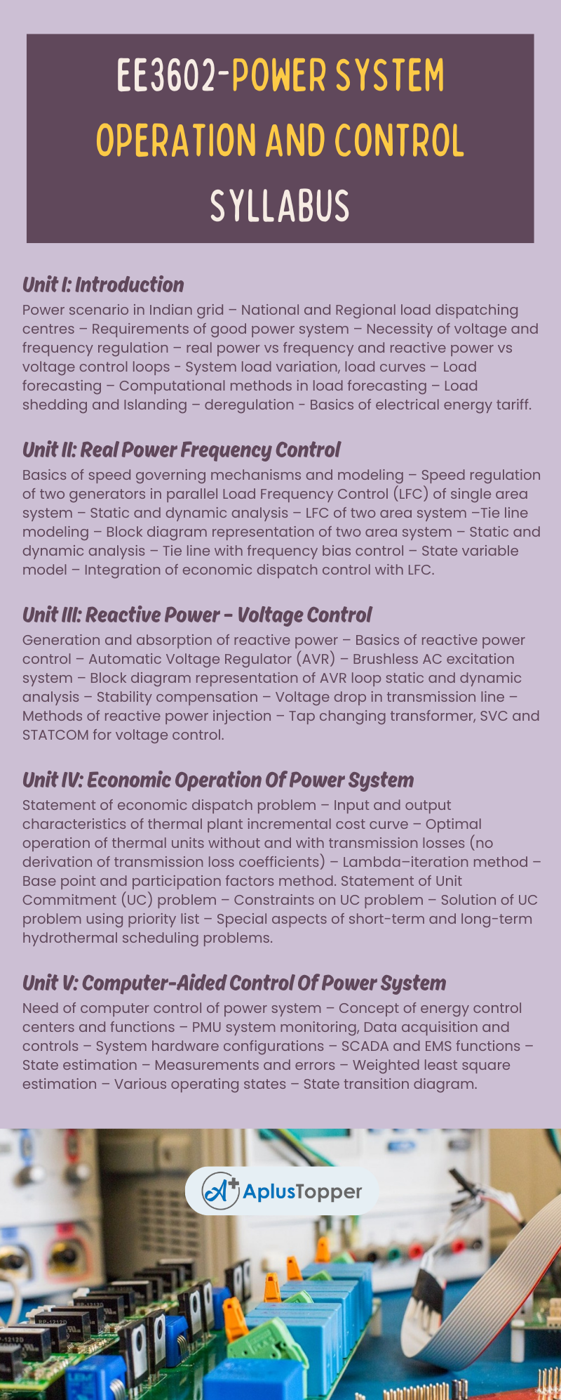 EE3602-Power System Operation And Control Syllabus Regulation 2021 Anna University