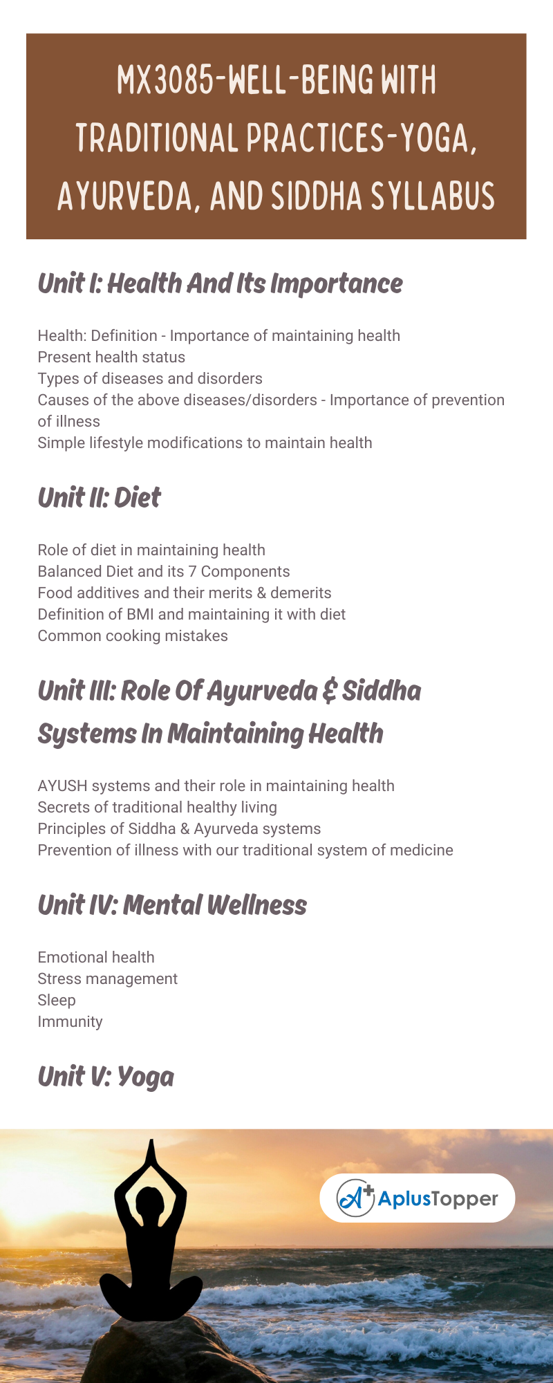 MX3085-Well-Being With Traditional Practices-Yoga, Ayurveda, And Siddha Syllabus Regulation 2021 Anna University
