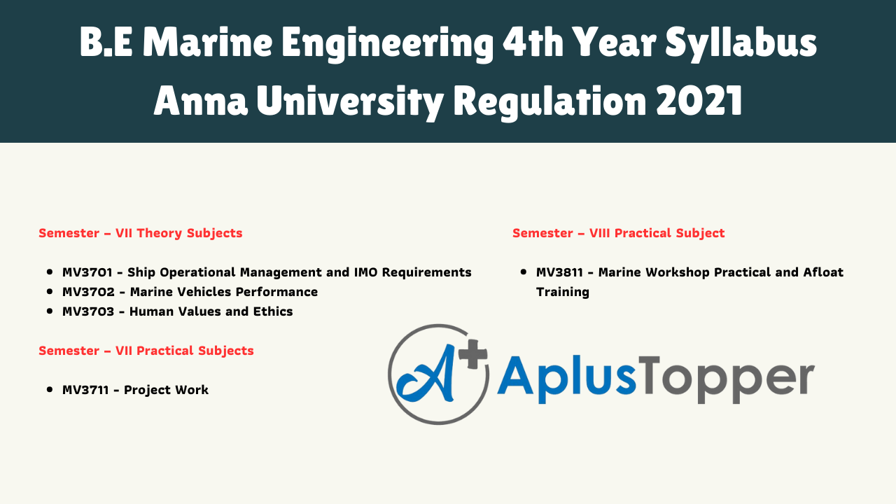 B.E Marine Engineering 4th Year Syllabus Anna University Regulation 2021