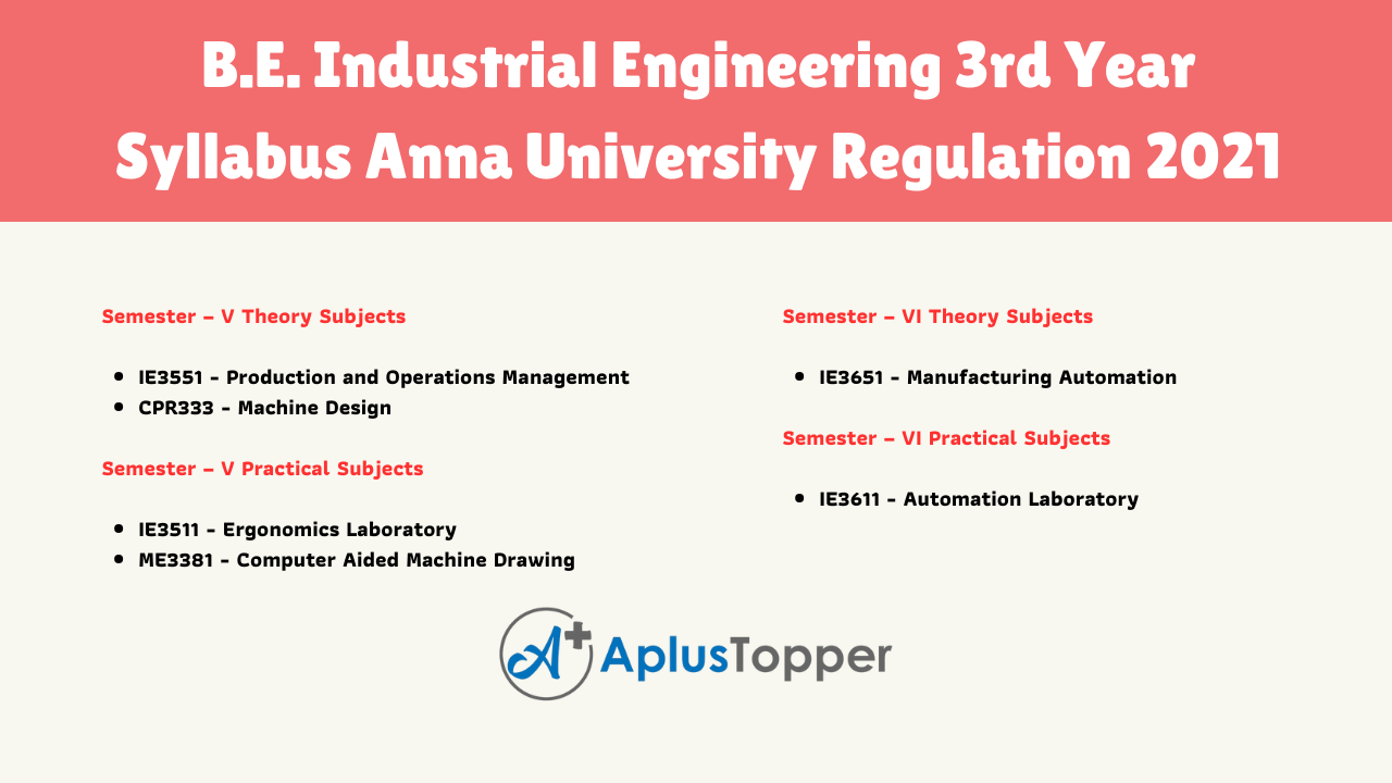 B.E. Industrial Engineering 3rd Year Syllabus Anna University Regulation 2021
