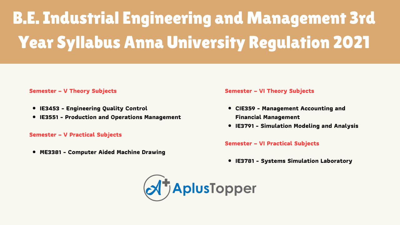B.E. Industrial Engineering and Management 3rd Year Syllabus Anna University Regulation 2021