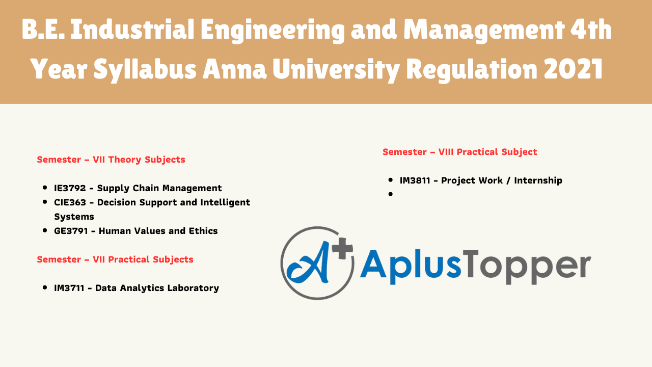 B.E. Industrial Engineering and Management 4th Year Syllabus Anna University Regulation 2021