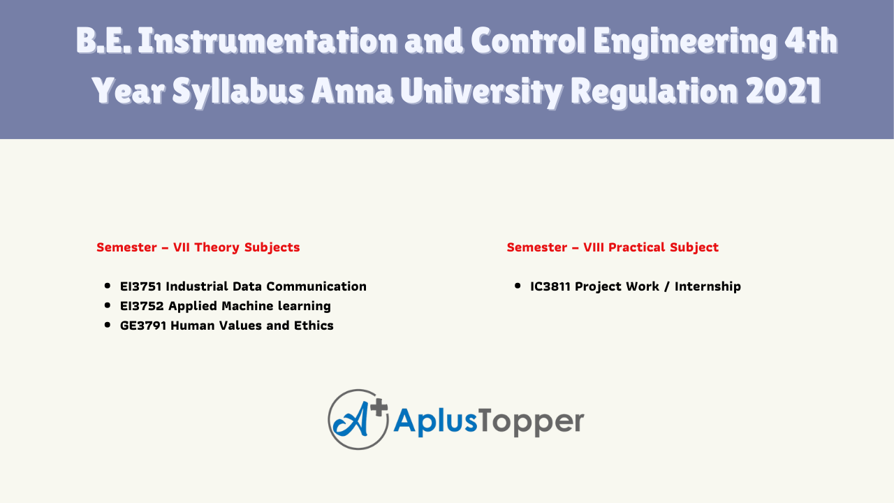 B.E. Instrumentation and Control Engineering 4th Year Syllabus Anna University Regulation 2021