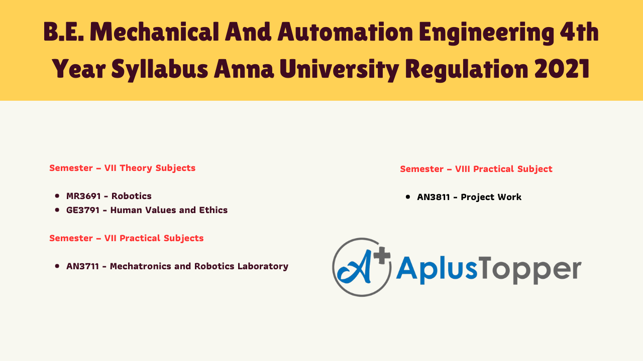 B.E. Mechanical And Automation Engineering 4th Year Syllabus Anna University Regulation 2021