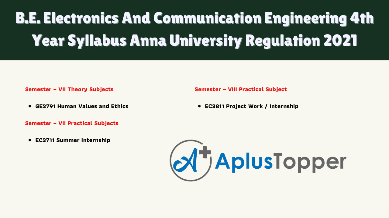 B.E. Electronics And Communication Engineering 4th Year Syllabus Anna University Regulation 2021