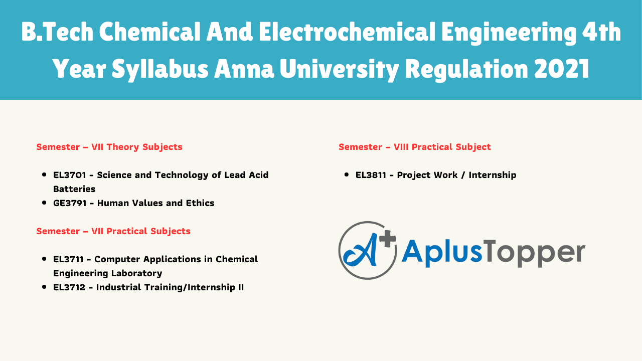 B.Tech Chemical And Electrochemical Engineering 4th Year Syllabus Anna University Regulation 2021