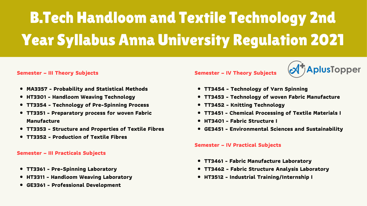 B.Tech Handloom and Textile Technology 2nd Year Syllabus Anna University Regulation 2021