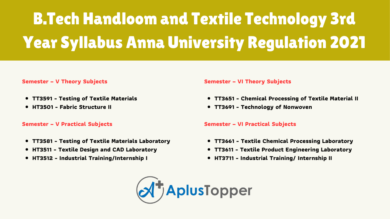 B.Tech Handloom and Textile Technology 3rd Year Syllabus Anna University Regulation 2021