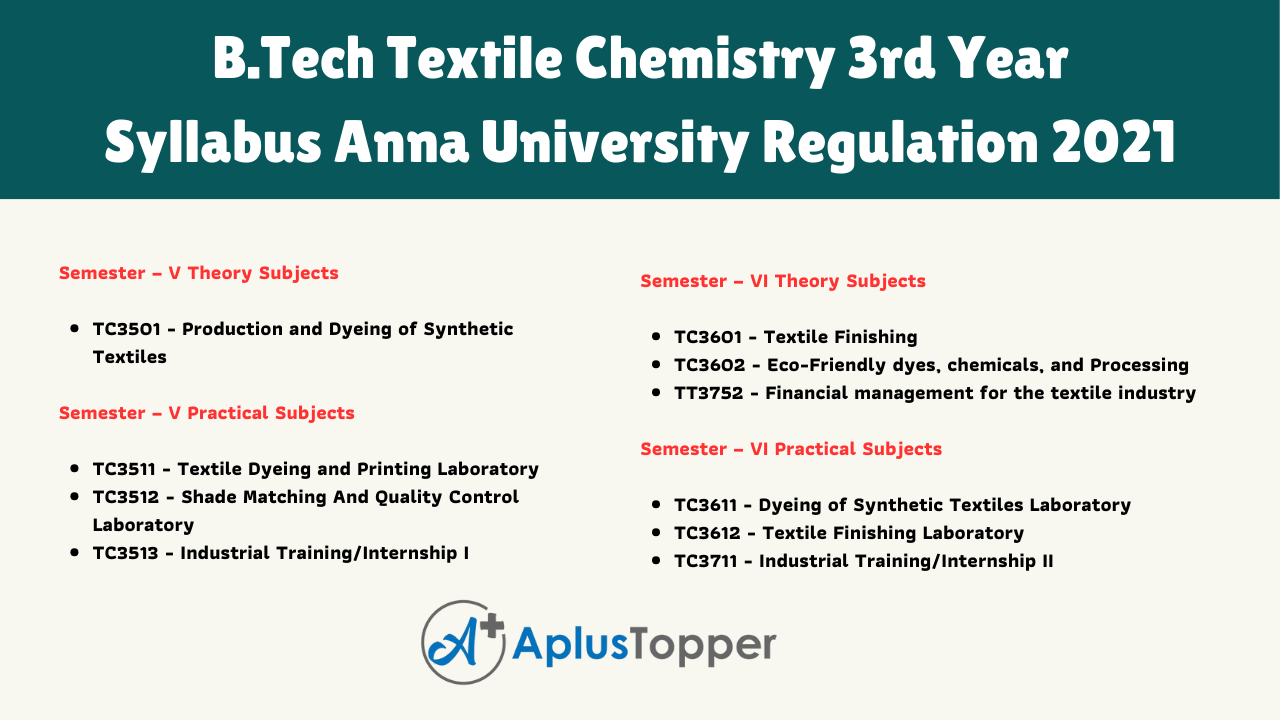 B.Tech Textile Chemistry 3rd Year Syllabus Anna University Regulation 2021