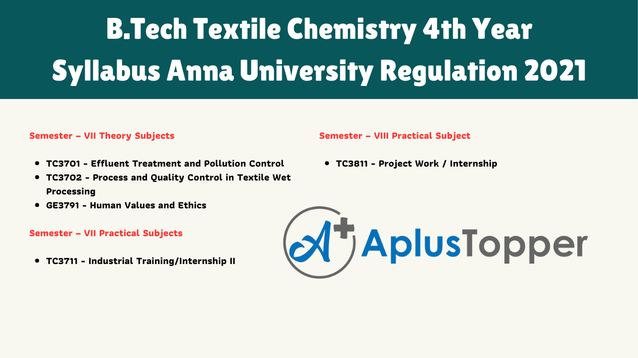 B.Tech Textile Chemistry 4th Year Syllabus Anna University Regulation 2021