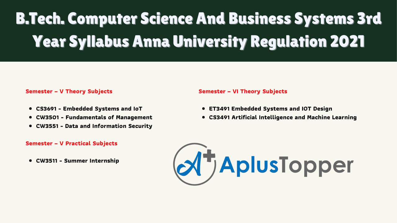 B.Tech. Computer Science And Business Systems 3rd Year Syllabus Anna University Regulation 2021